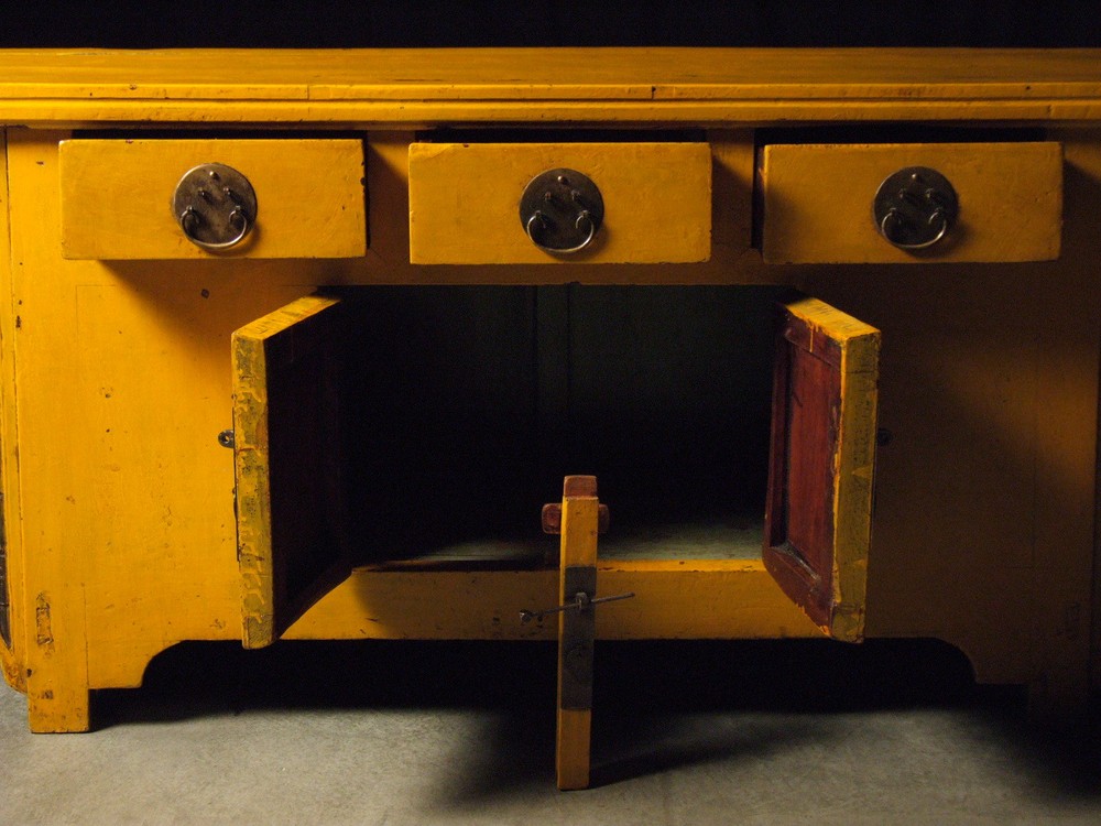 Antique Chinese Yellow Winged Sideboard Buffet Server