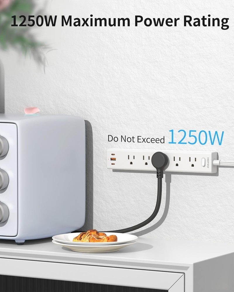 Flat Plug Power Strip, 6 Ft Ultra Thin Flat Extension Cord, Surge Protector w...