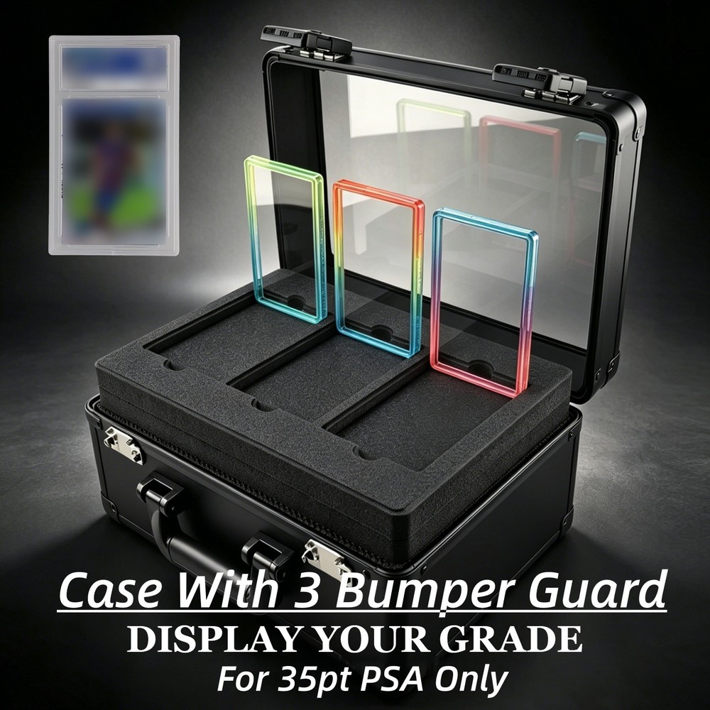 3-row Graded Card Case With 3pcs Gradient Glitter Bumper Guard For 35pt PSA Slab