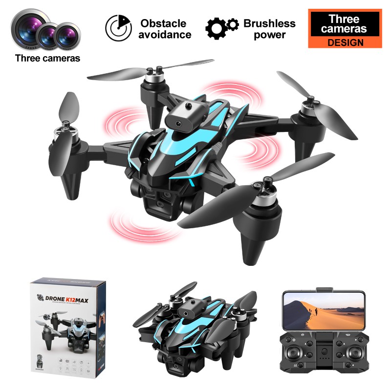 Drone 2026 Brushless Three HD Camera RC Foldable Quadcopter Remote With 2Battery