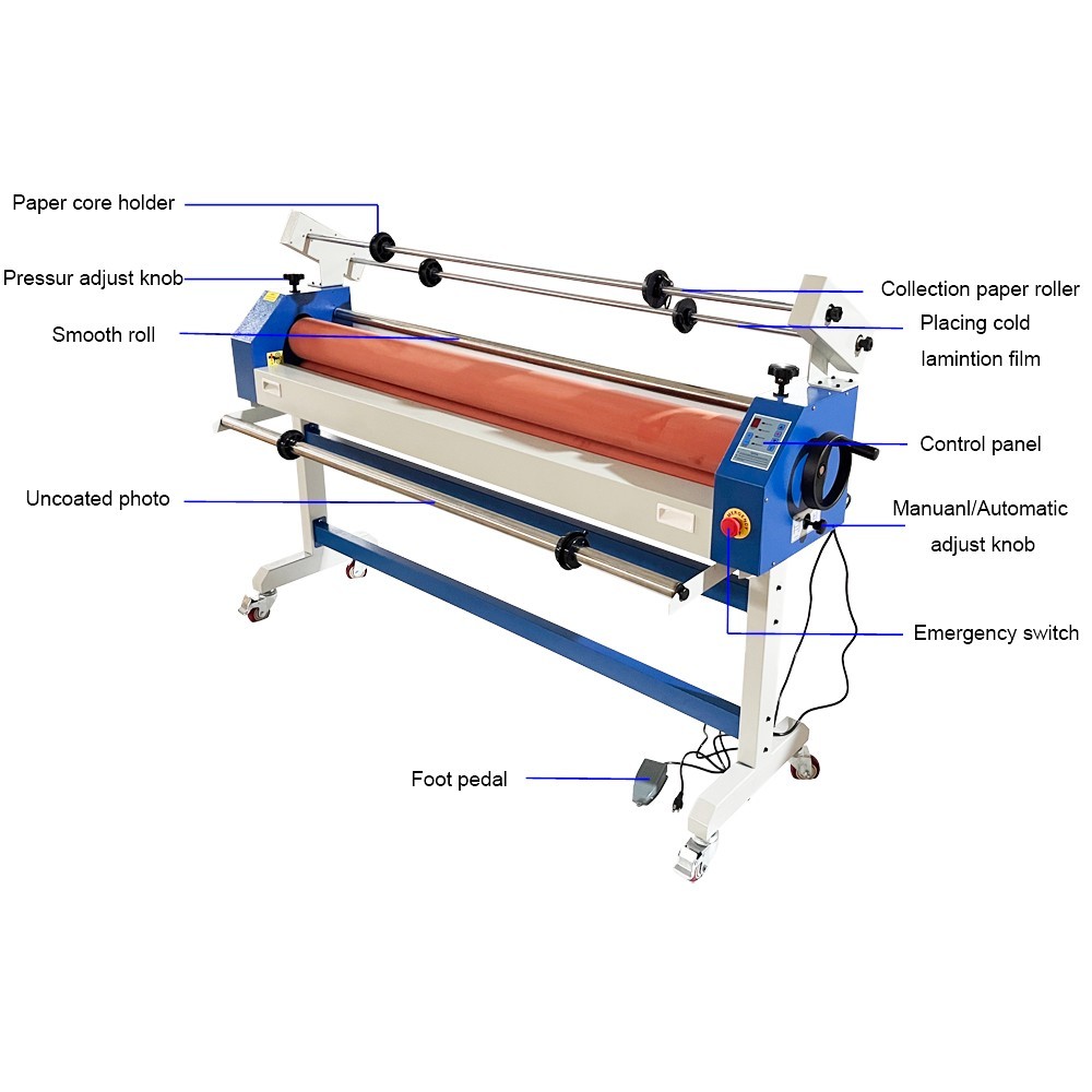 63" Wide Format Cold Laminating Machine110V 1" THK Electric Stand Cold Laminator