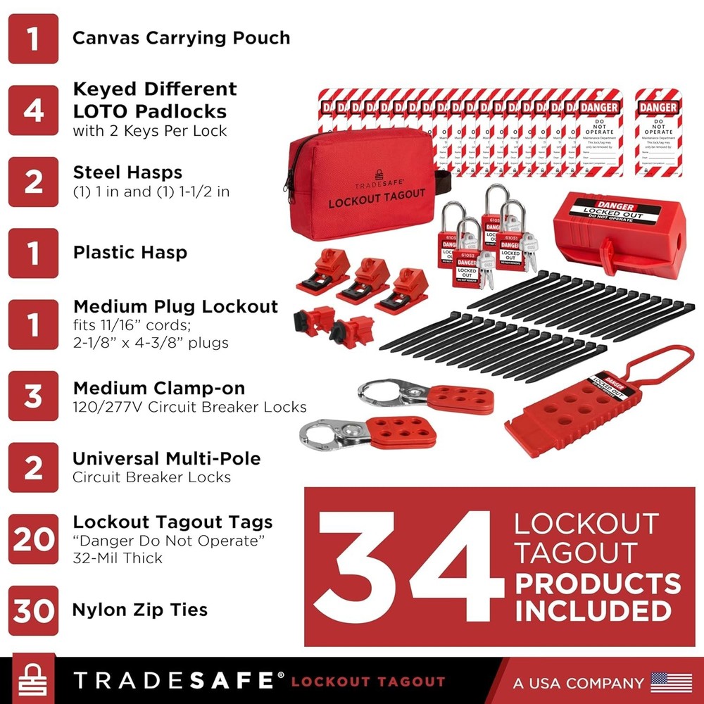 Comprehensive Electrical Lockout Kit - Includes Tags, Locks & Storage