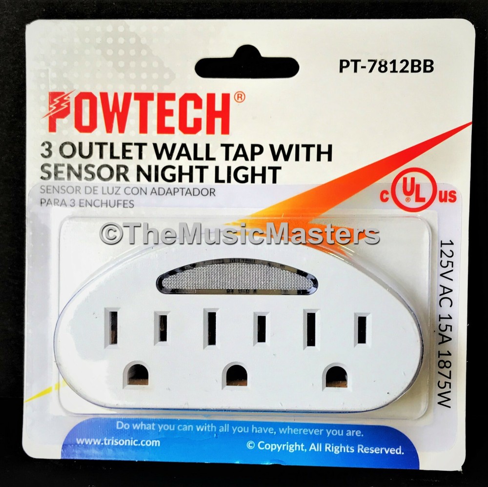 4X Sensor LED Light 3 Outlet Wall Plug Electric Adapter Power Splitter UL Listed