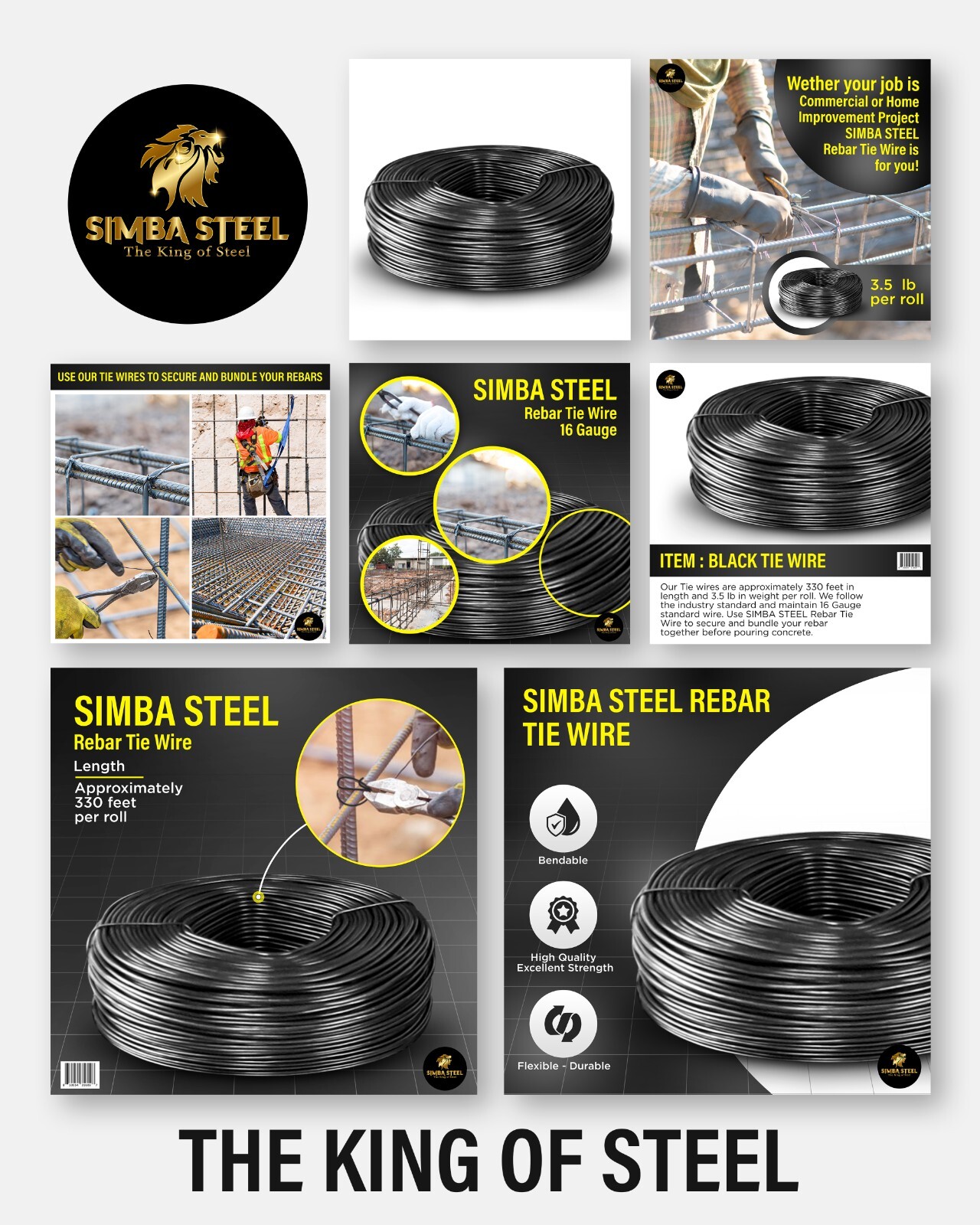 Lot of 10 x 3.5 lb Black Annealed Rebar Tie Wire 16 Gauge, (3300ft) SIMBA STEEL