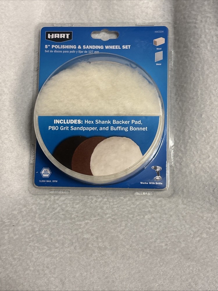 Hart 5" Polishing & Sanding Wheel Set- Includes Buffer, Sander, & Backing Pad