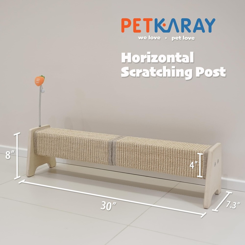Horizontal Scratching Post, 30" Sisal Cat Scratch Post, Large Cat Scratcher w...