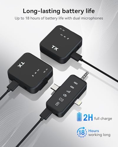 3 in 1 Microphone for iPhone/Android/Camera, Wireless Lavalier Black-3in1