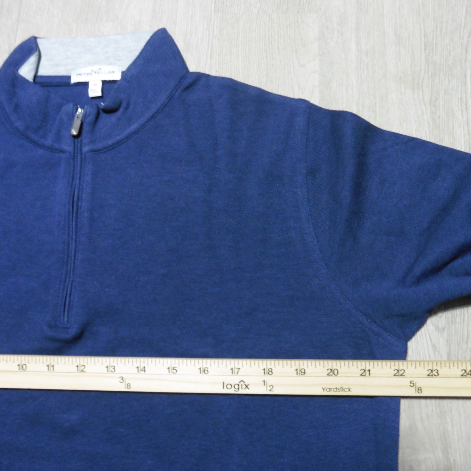 PETER MILLAR Mens M MEDIUM PULLOVER NAVY BLUE CROWN COMFORT 1/4 ZIP POLO SWEATER