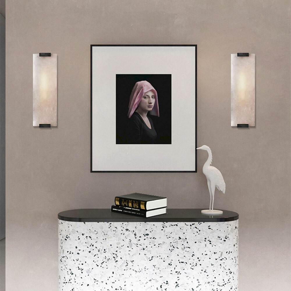 Marble Wall Light Hand Carved Alabaster Rectangular Sconce LED Indoor Wall Lamp