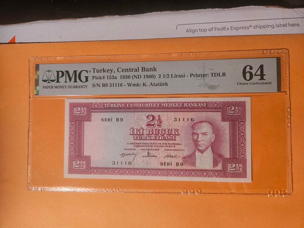 Turkey Banknote AU/UNC PMG graded