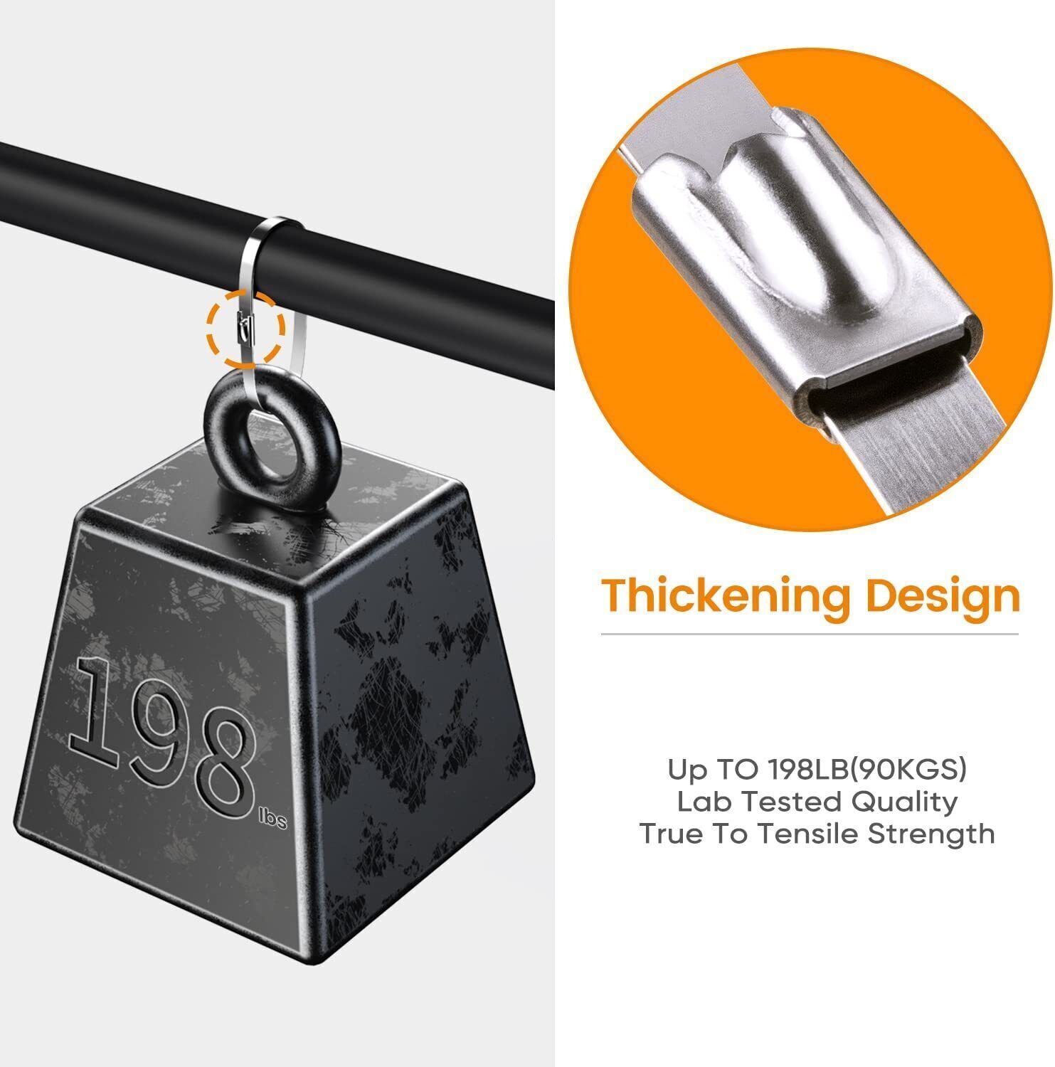 100 Pcs Stainless Steel Metal Zip Ties Heavy Duty Self-Locking Cable Ties US