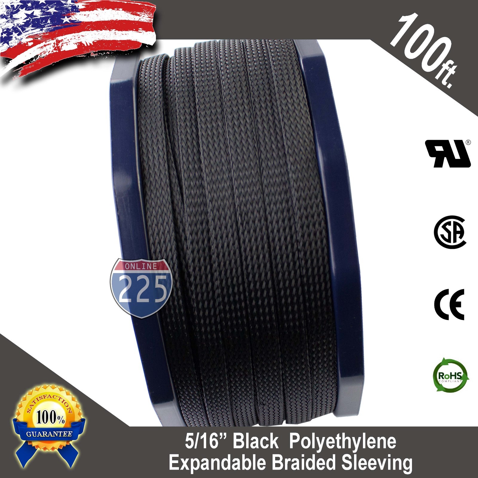 100 FT. 5/16" Black Expandable Wire Cable Sleeving Sheathing Braided Loom Tubing