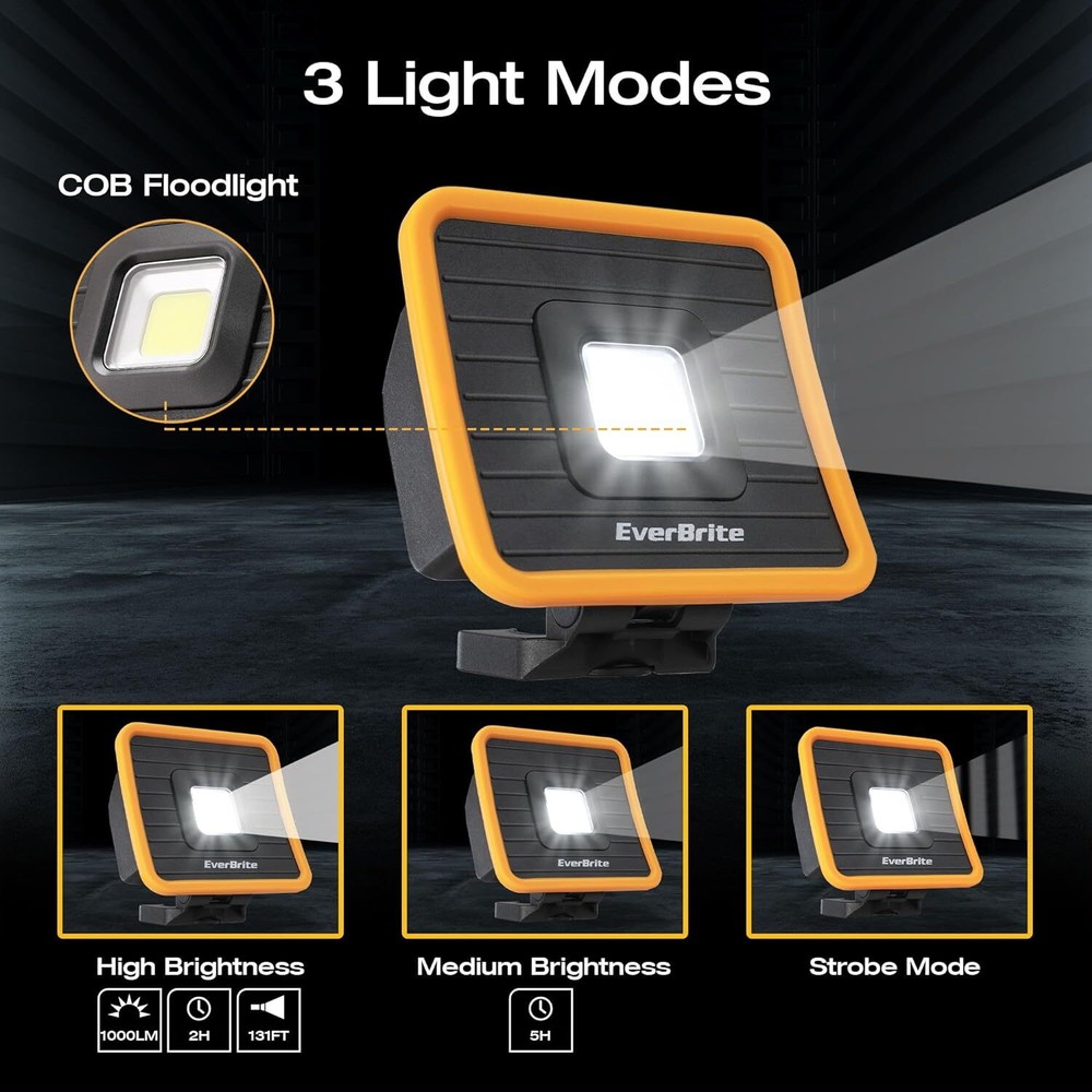 EverBrite Rechargeable Work Light 1000 Lumens Portable/COB LED Work Light 3Modes