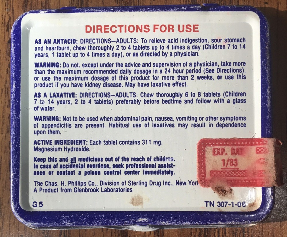 Phillips’ Magnesia Tablets Tin, Vintage White Blue, 30 Tablets