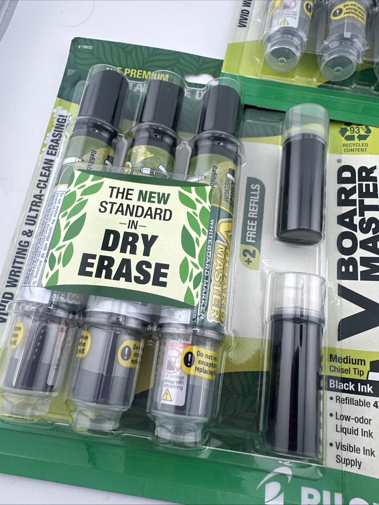 3 Pack- Pilot V Board Master Dry Erase Marker Medium Chisel Tip 3pk w/2 Refills