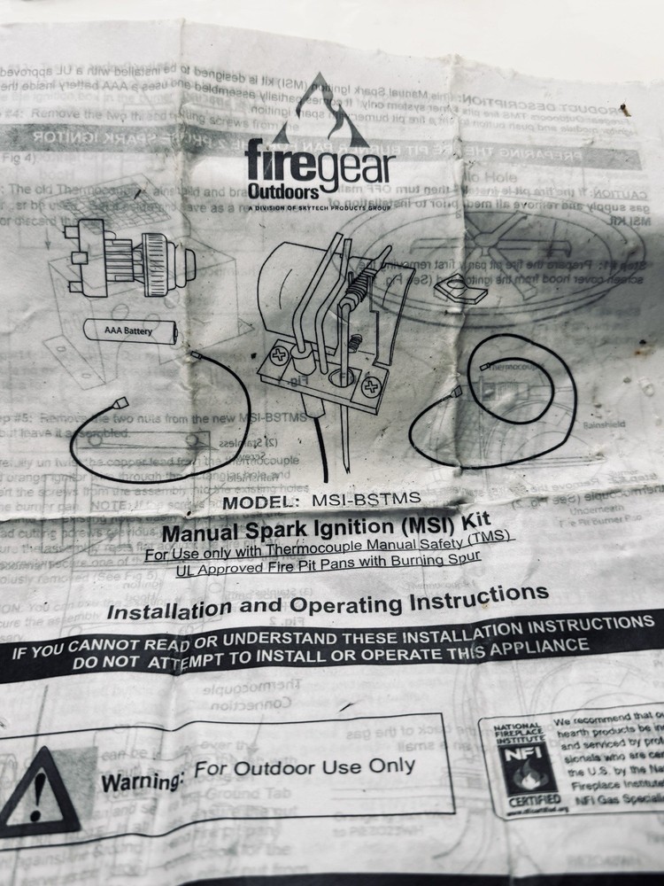 Firegear MSIBSTMS Manual Spark Ignition For TMS System