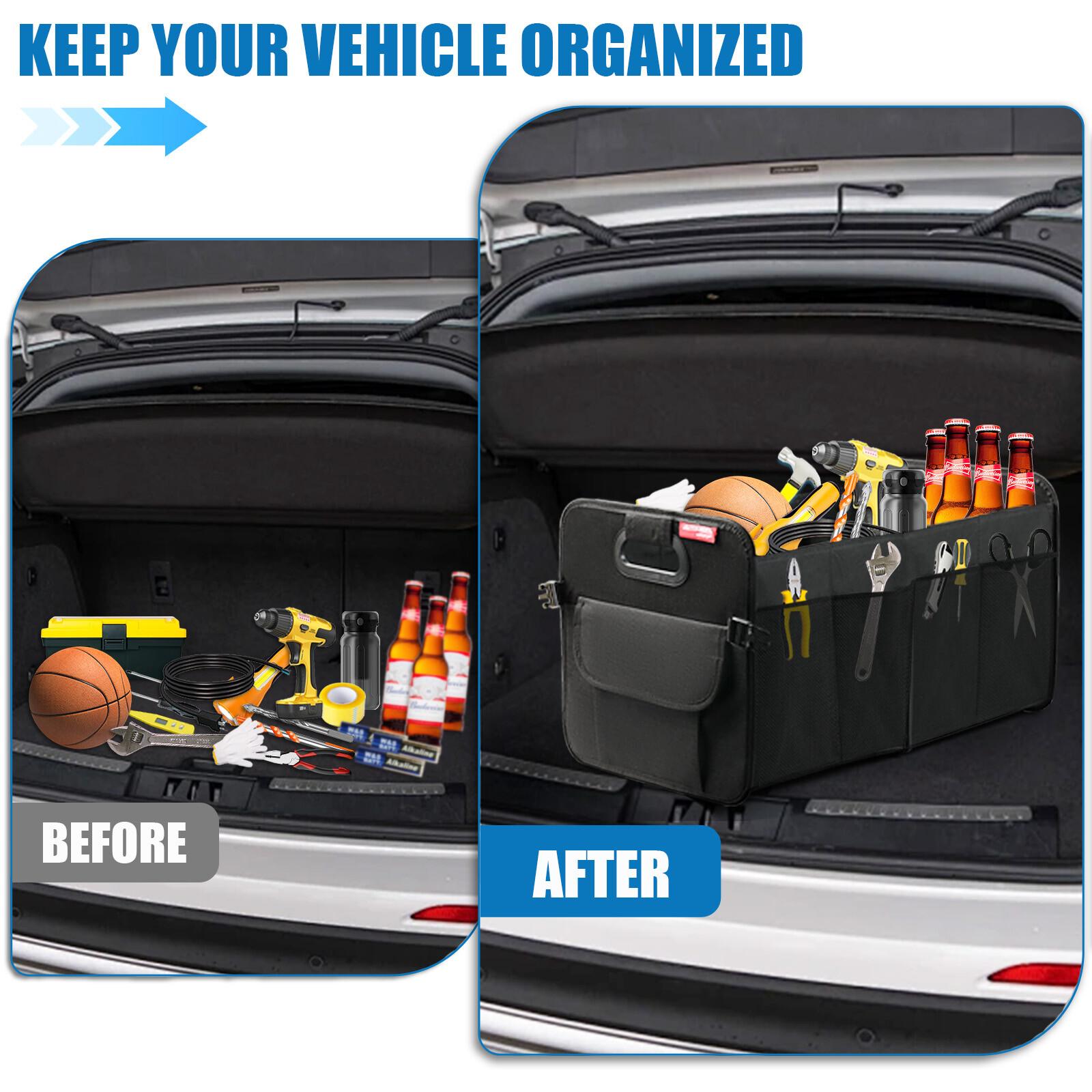Trunk Cargo Organizer Collapsible Storage Bag for Cars Trucks & SUVs 55L US