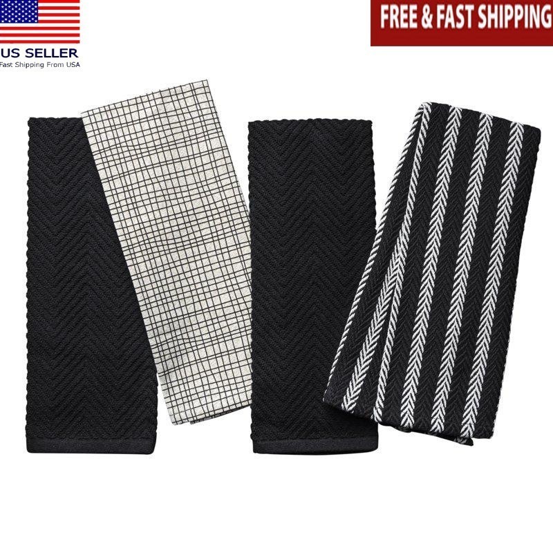 4-Pack Kitchen Dining Towels, Machine Washable, Soft & Durable, Crosshatch