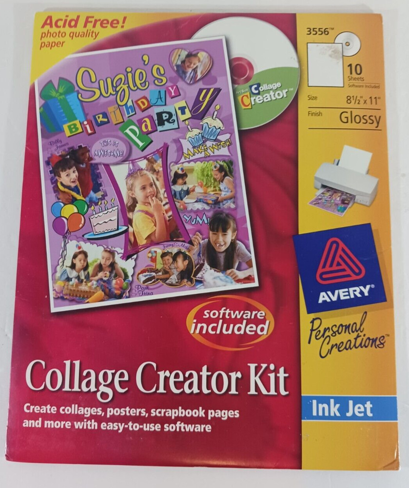 AVERY COLLAGE CREATOR KIT 3556 10 Glossy Sheet Ink Jet Printer Software Included