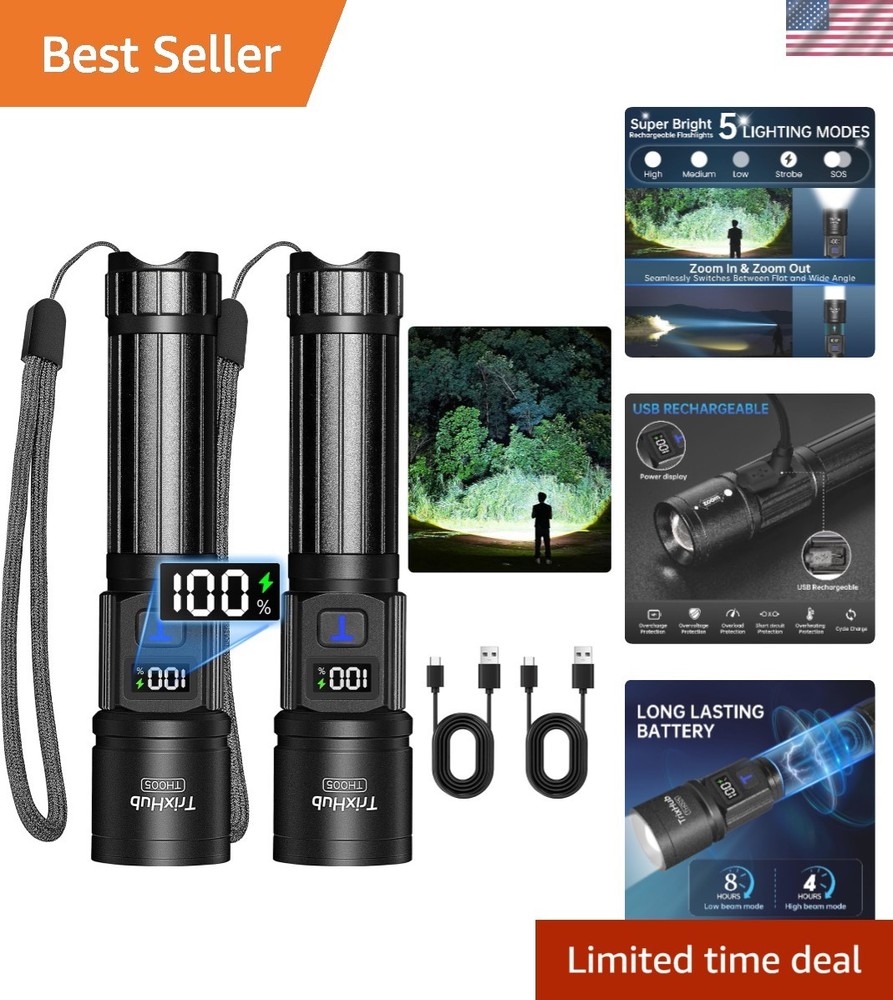 Durable Rechargeable Flashlights 2 Pack - Perfect for Outdoor Emergencies