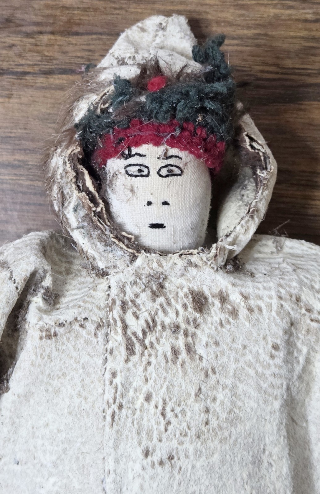Antique Inuit Handmade Cloth Doll Fur Parka Sealskin Arctic Alaska Native Eskimo