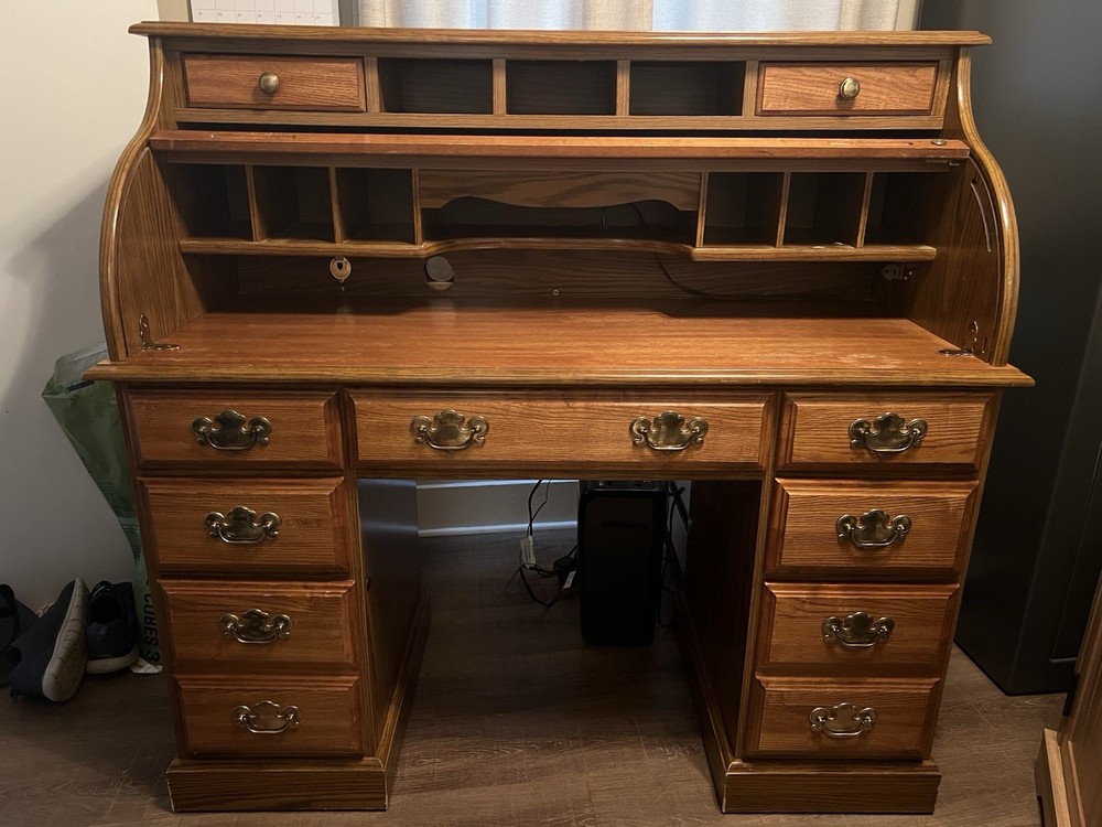 Solid Wood Antique Cylinder Desk