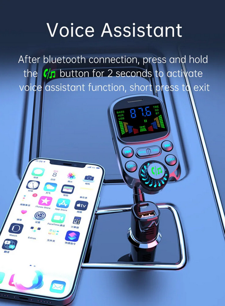 Bluetooth FM Transmitter Wireless Car Radio MP3 Hands-Free Fast Charging Adapter