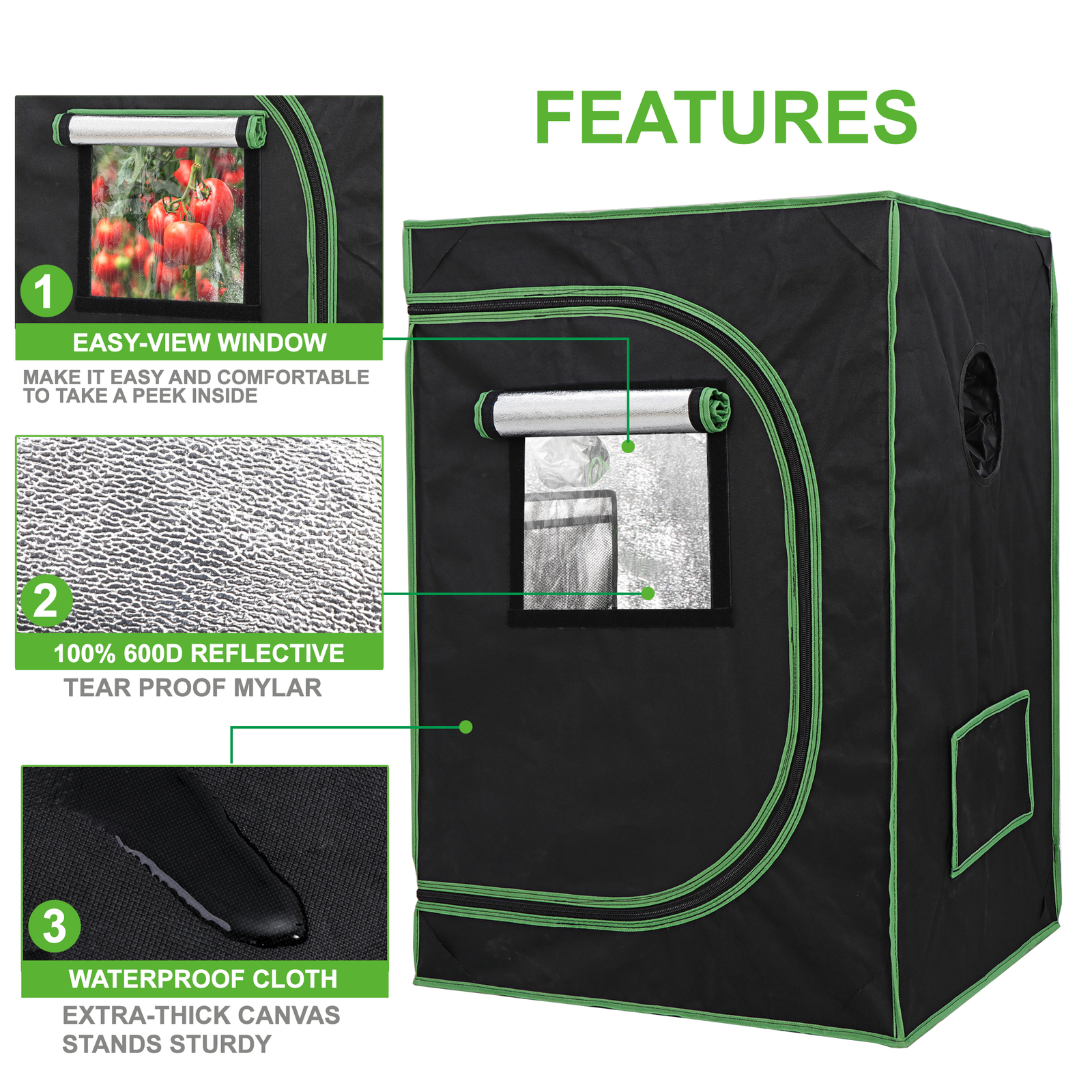 Hydroponic Grow Tent with Observation Window and Floor Tray for Plant Growing