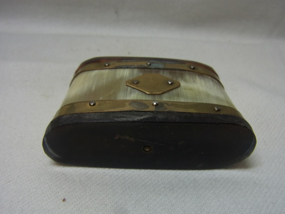 Snuff Box Horn Brass Antique German #E1