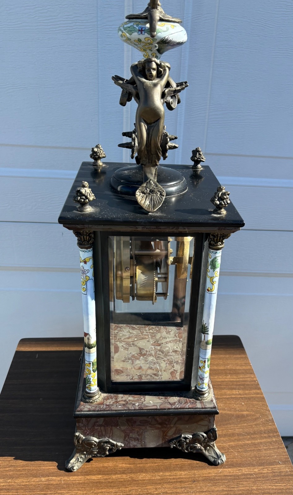 French Clock Bronze Cherubs Lion 1880's **Read**