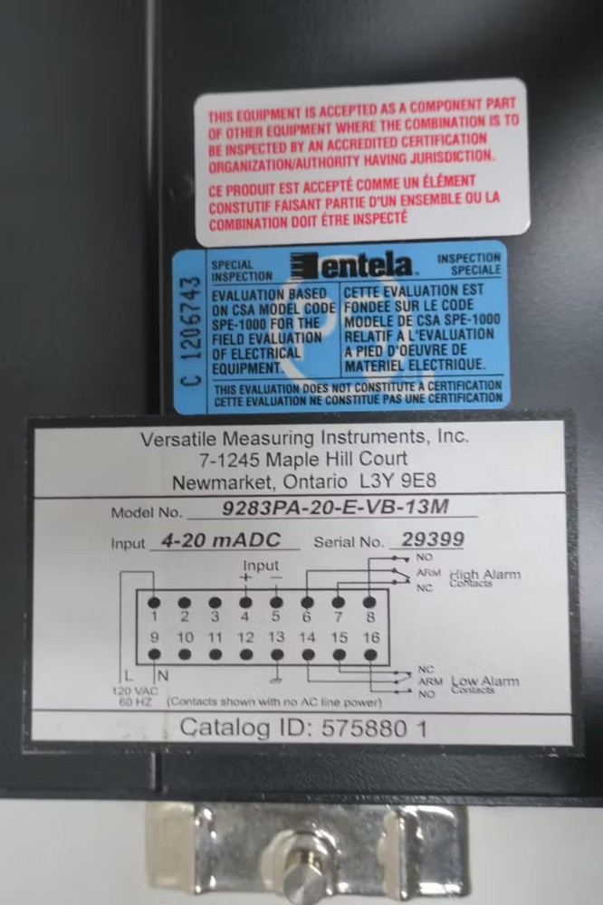 Versatile Measuring Instruments 9283PA-20-E-VB-13M Panel Meter 4-20ma 0-2.5