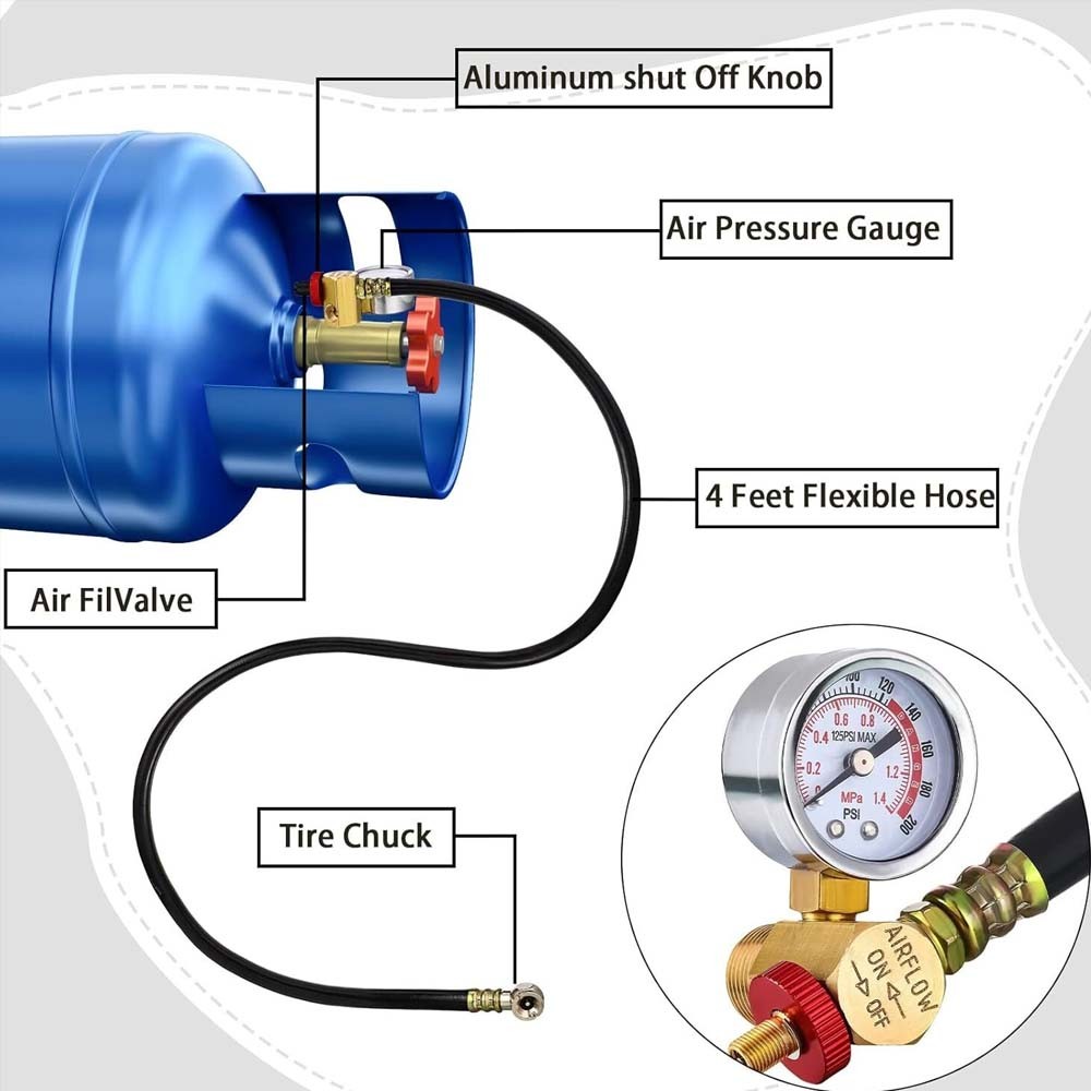 Air Tank Repair Kit Air Tank Valve Kit with Hose 1.6" Pressure Gauge FAST SHIP