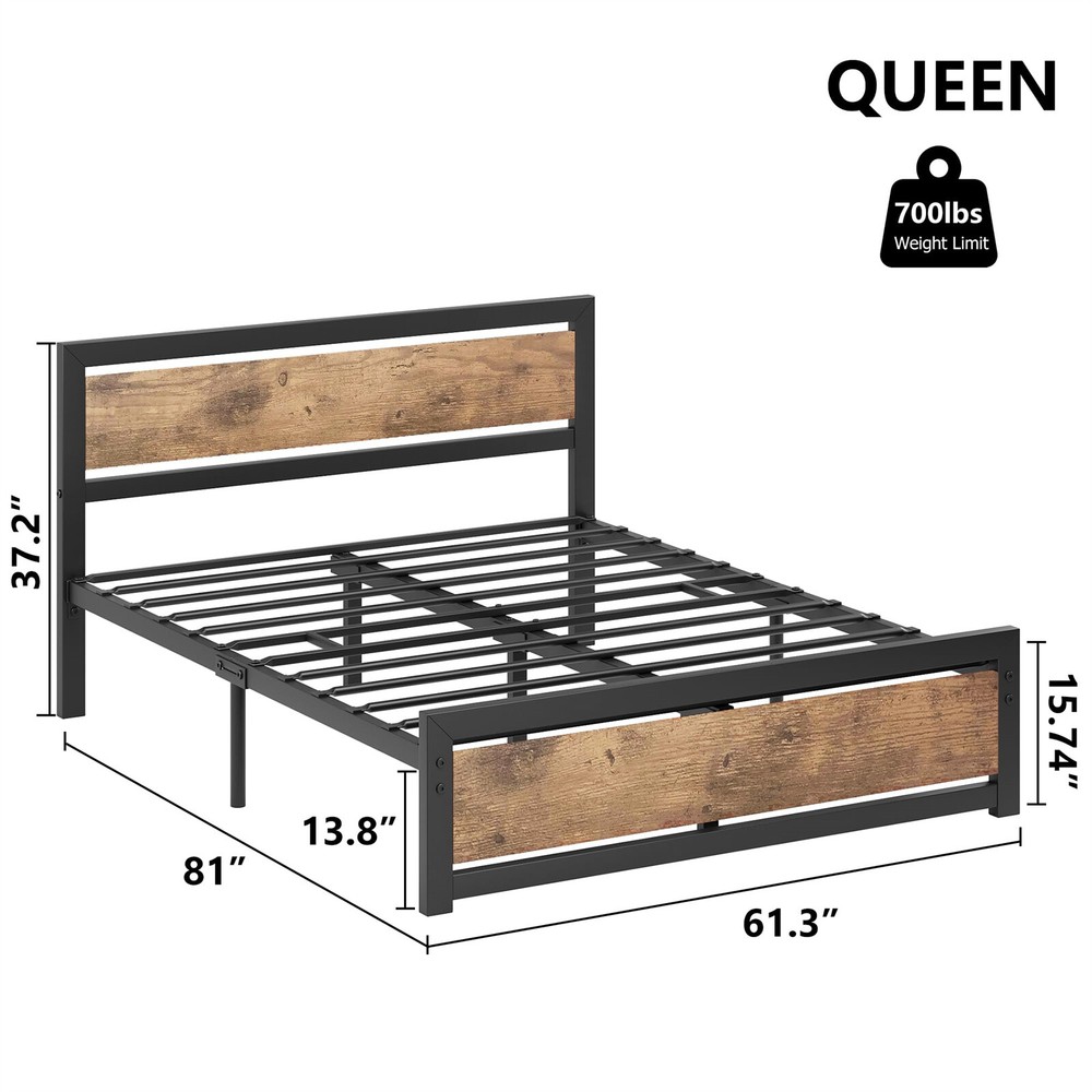 ⏯💯Queen/King Bed Platform Metal Bedframe No Box Spring Needed Bed Frame Headboa