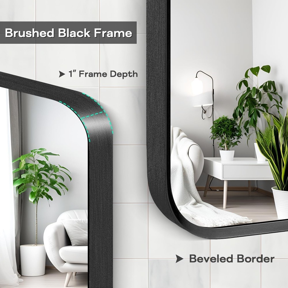 Stylish 24"x36" Rectangular Wall Mirror with Shatterproof Glass - Black Frame