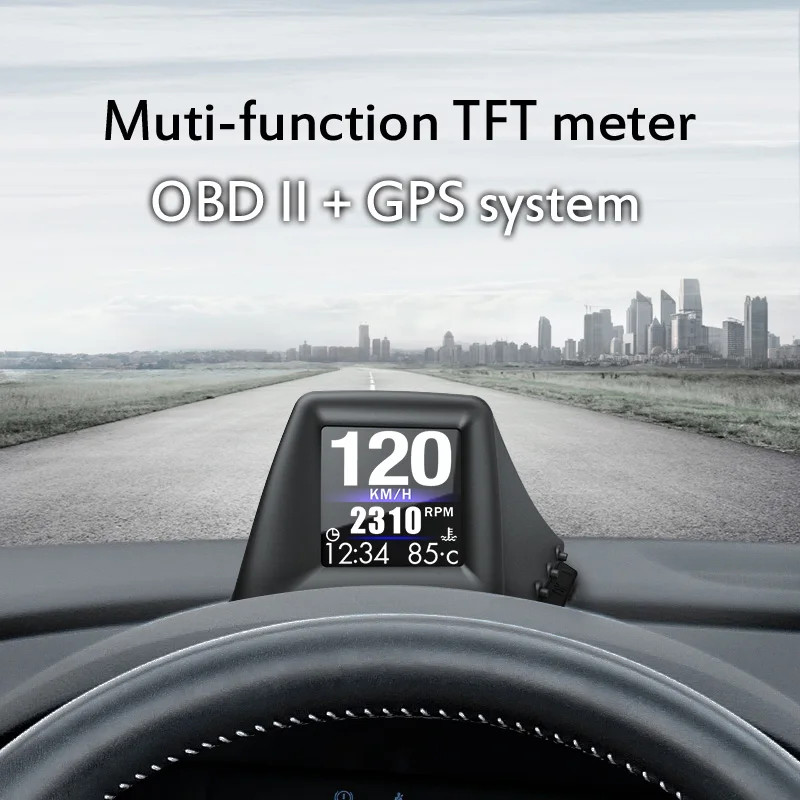 New Multi-function HUD Gadget OBD2+GPS On-board Computer A-pillar Trim Install R