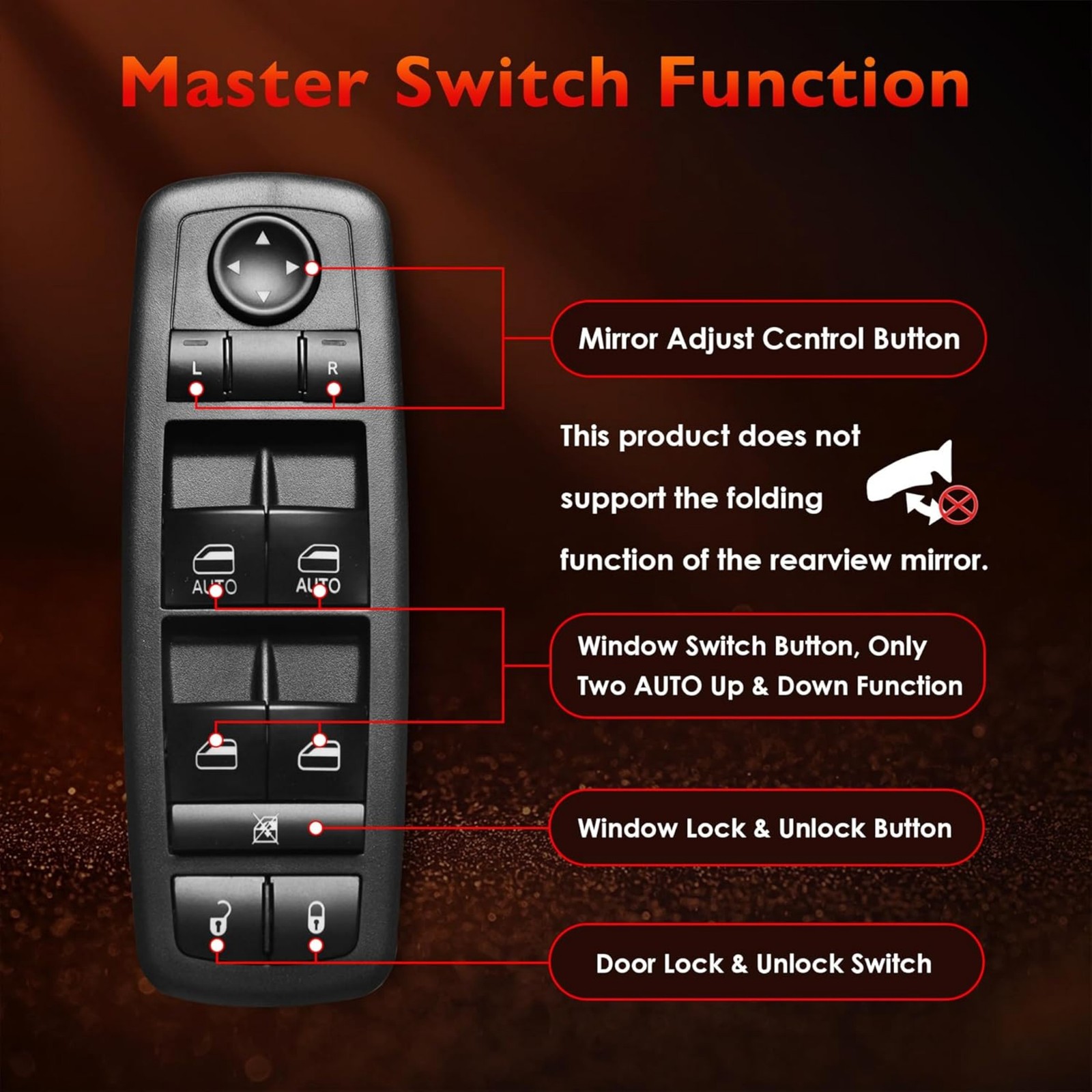 Power Window Master Switch for 2011–2019 Dodge Charger Driver Side Control