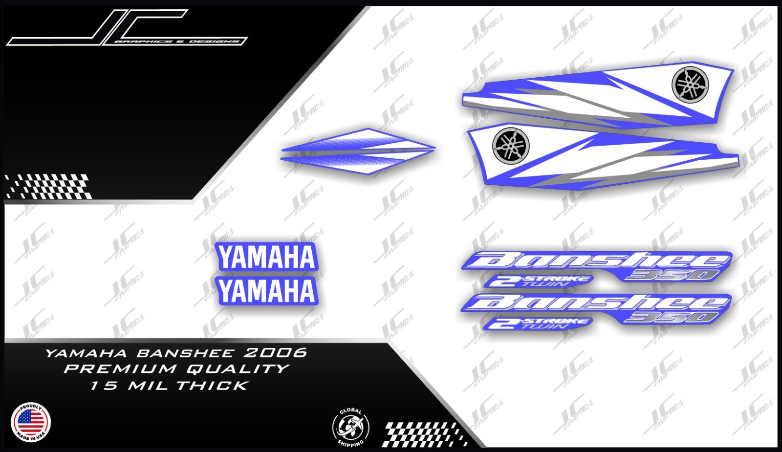 yamaha banshee full graphics decals kit 2006 blue THICK AND HIGH GLOSS