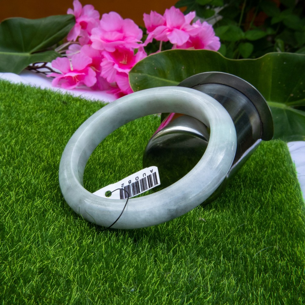 57.2mm Light Grey Burmese Jadeite Bangle – Translucent Jade Bracelet
