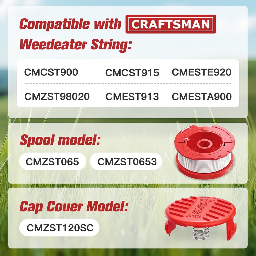 8 Pack CMZST0653 Weed Eater String Compatible With Craftsman Weed Wacker, 0.065"