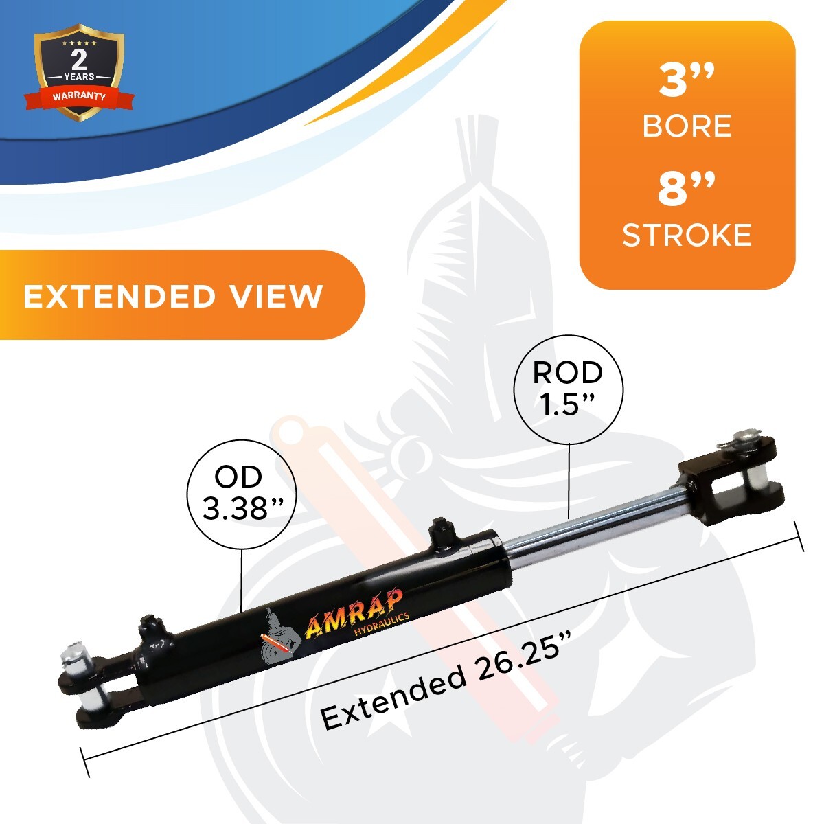 3x8 Hydraulic Cylinder -3" Bore x 8" Stroke Welded Clevis Hydraulic Cylinder