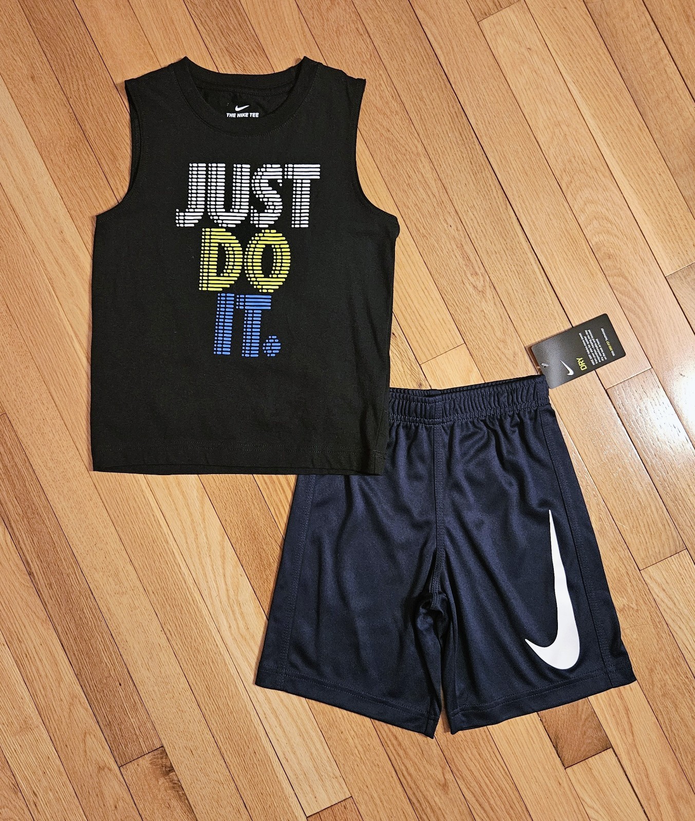 Nike Little Boy Tank Tee and Short Set Black/Blue Sizes 5, 7