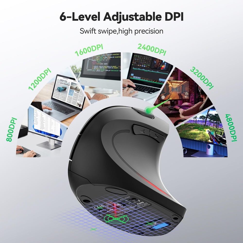 Ergonomic Mouse, Jiggler Bluetooth Wireless Vertical Mouse, 4800 DPI Silent M...