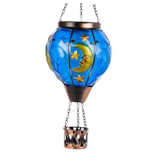 Moon Pattern Hot Air Balloon Solar Lantern with Flickering Flame , Moon-Pattern