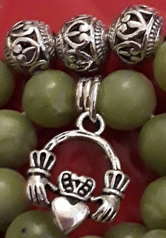 Connemara Marble Bead Bracelet with Irish Claddagh Charm