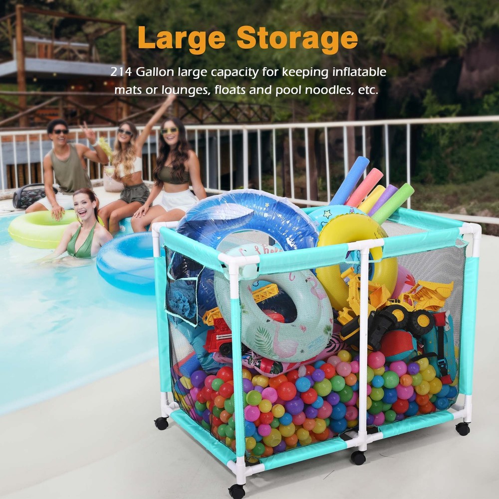 AplusChoice 214 Gallon Pool Float Storage Bin 6 Wheels Rolling Cart Closeout