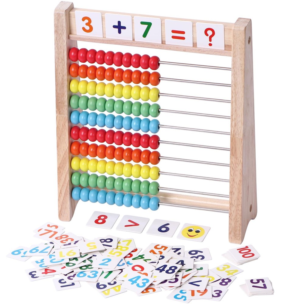 Educational Abacus for Kids Math - 10 Row Wooden Medium, Multi-colored