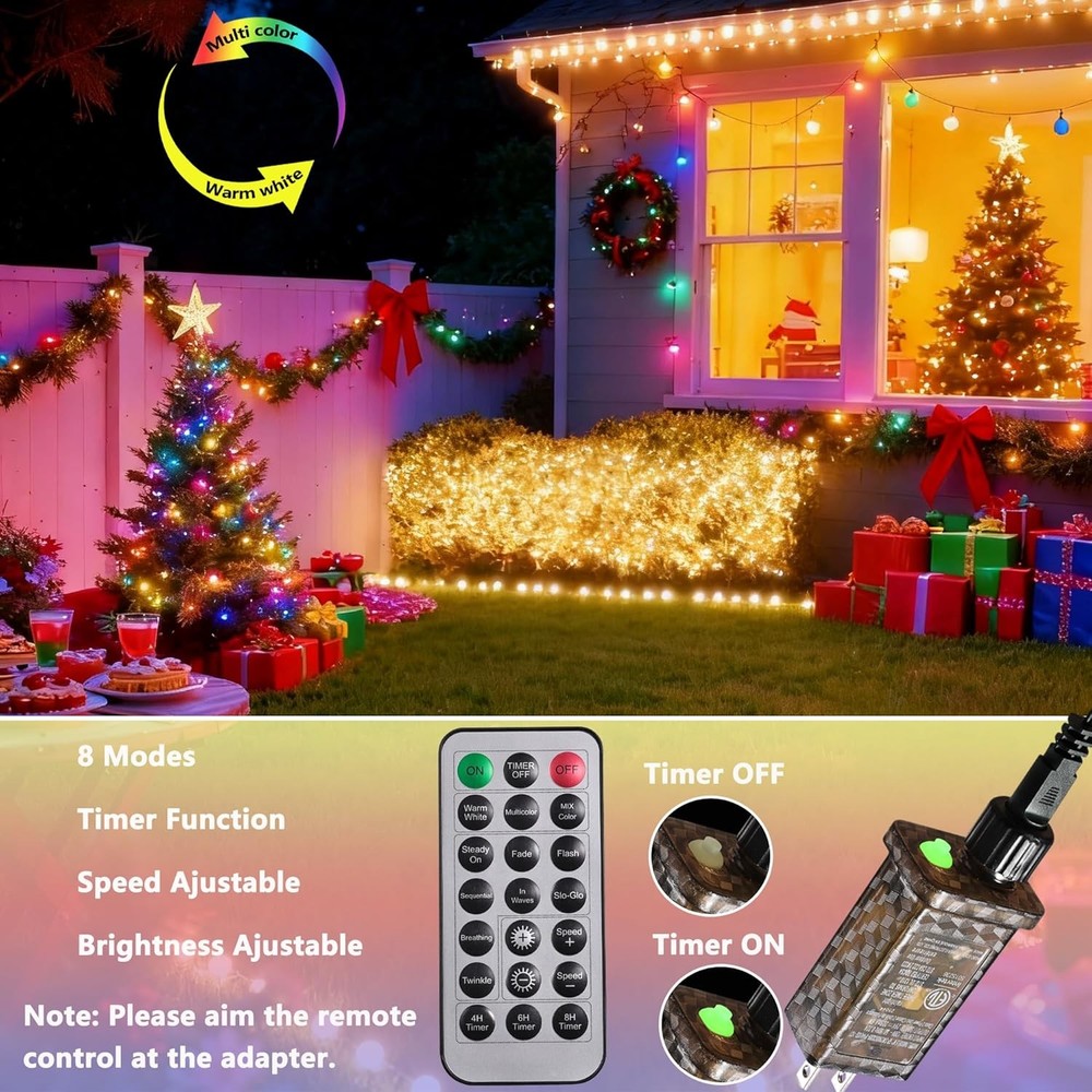 Joomer 66FT 200 LED Color Changing String Lights with Remote and Timer Function
