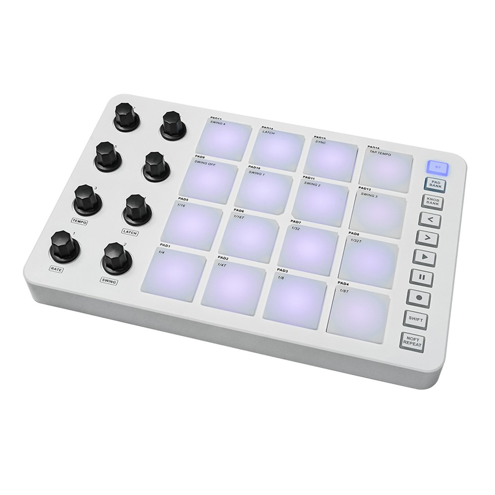 Mini MIDI Controller Pad 16 RGB Beat Pads 8 Assignable Knobs 3.5mm Output T7A8