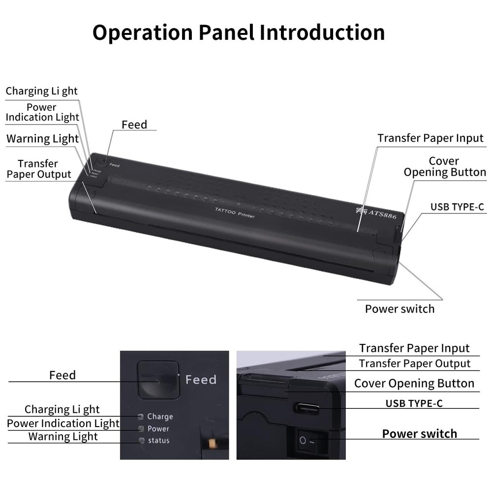 YILONG Wireless Tattoo Transfer Stencil Printer Machine with 15pcs Papers ATS886