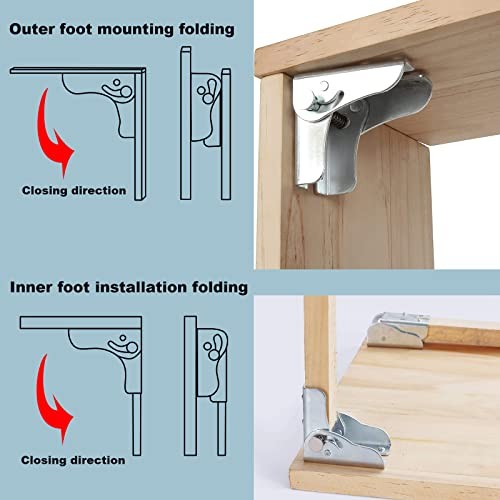 90°Self-Locking Hinge Leg Accessories，Table Leg Hinges Folding Silver-2 pcs